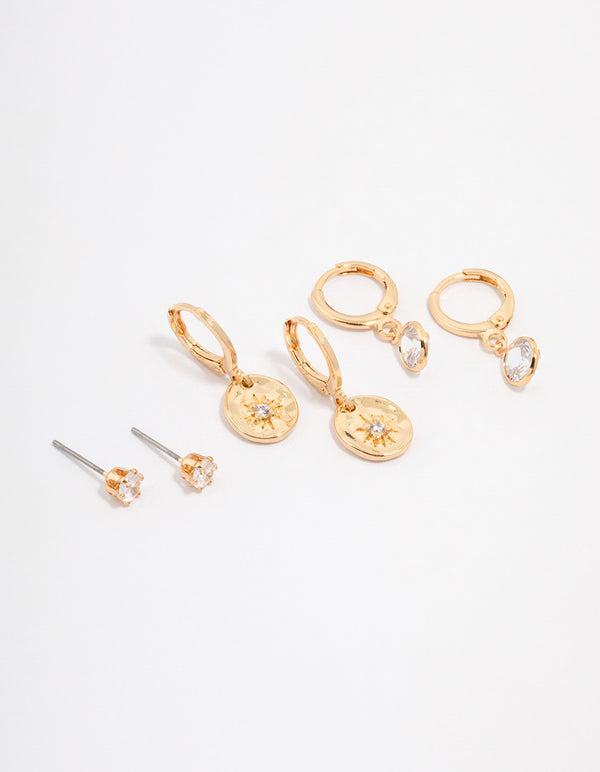 Gold Plated Molten Star Drop Earring 3-Pack