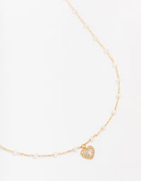 Gold Plated Station Puffy Cubic Zirconia Heart Pendant Necklace - link has visual effect only