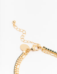 Gold Plated Brass Double Chain & Crystal Bracelet - link has visual effect only