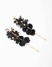 Gold & Black Petal Diamante Chain Drop Earrings - link has visual effect only