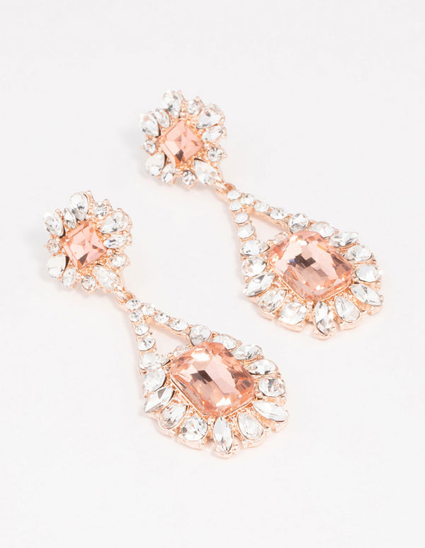 Rose Gold Antique Pink Stone Drop Earrings