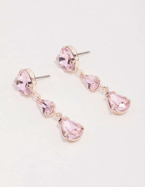 Rose Gold Lilac Heart Stone Drop Earrings