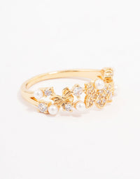 Gold Plated Butterfly Pearl Band Ring - link has visual effect only
