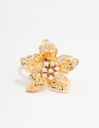 Gold Plated Cubic Zirconia Bling Flower Ring - link has visual effect only