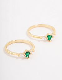 Gold Plated Dainty Trio Emerald Cubic Zirconia Ring Pack - link has visual effect only