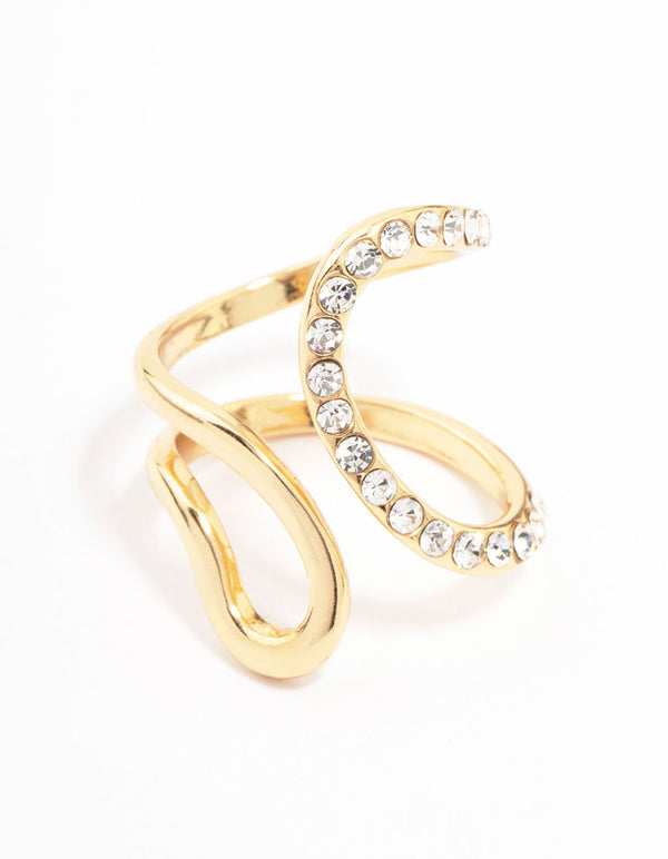 Gold Plated Diamante Trail Swirl Ring