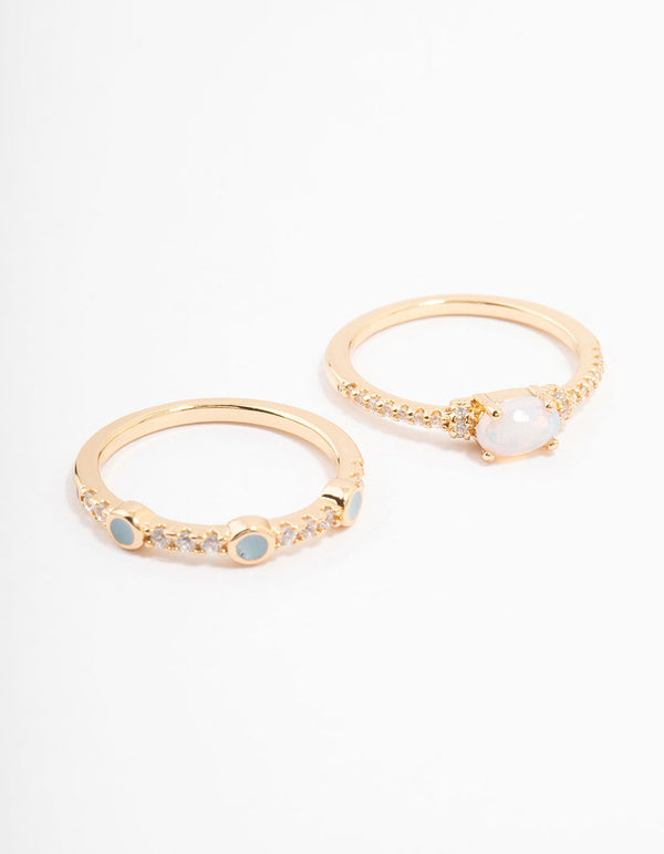 Gold Plated Oval Bezel Stacking Rings