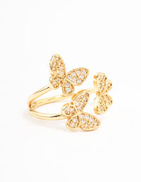 Gold Plated Cubic Zirconia Butterfly Trio Ring - link has visual effect only