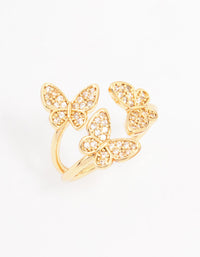 Gold Plated Cubic Zirconia Butterfly Trio Ring - link has visual effect only