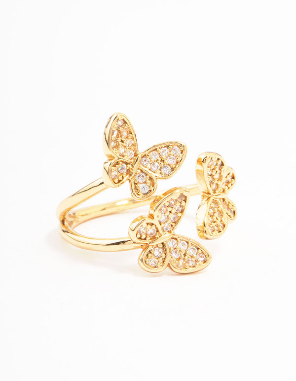 Gold Plated Cubic Zirconia Butterfly Trio Ring