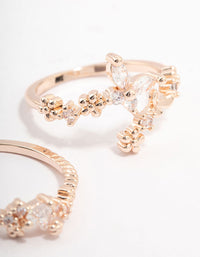 Rose Gold Plated Floral Stone Stacking Ring Pack - link has visual effect only