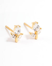 Gold Plated Sterling Silver Cubic Zirconia Flower Stem Stud Earrings - link has visual effect only