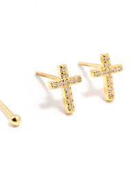 Gold Plated Sterling Silver Cubic Zirconia Cross Earrings 2-Pack - link has visual effect only