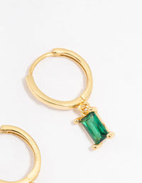 Gold Plated Sterling Silver Green Cubic Zirconia Baguette Hoop Earrings - link has visual effect only