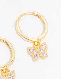 Gold Plated Sterling Silver Cubic Zirconia Butterfly Charm Earrings - link has visual effect only