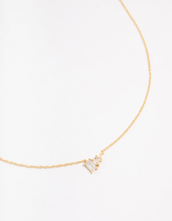 Gold Plated Sterling Silver Cubic Zirconia  Pear Pendant Necklace