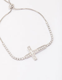 Silver Cubic Zirconia Round Cross Toggle Bracelet - link has visual effect only