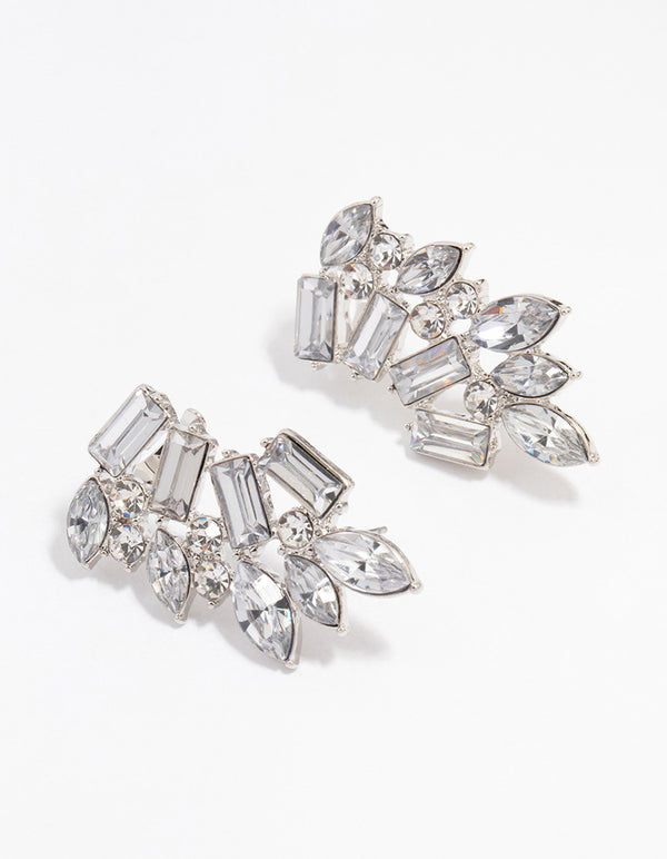 Silver Diamante Wing Cuff Stud Earrings