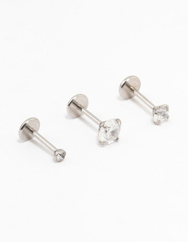 Surgical Steel Graduating Cubic Zirconia Flat Backs 3-Pack