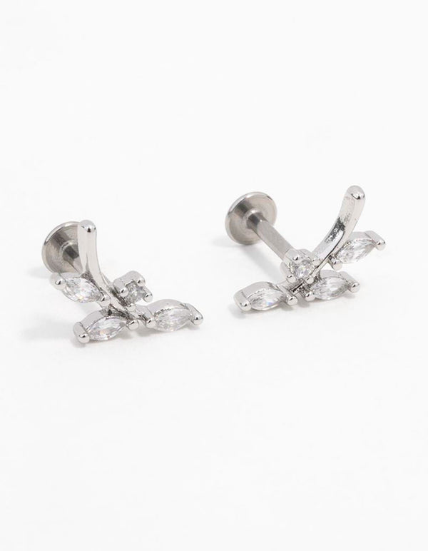 Surgical Steel Steel Cubic Zirconia Vine Flat Back Earrings 2-Pack