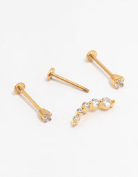 Gold Plated Surgical Steel Cubic Zirconia Crawler Flat Backs 3-Pack - link has visual effect only