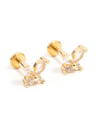 Gold Plated Surgical Steel Cubic Zirconia Butterfly Flat Back 2-Pack - link has visual effect only