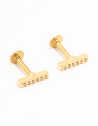 Gold Plated Surgical Steel Cubic Zirconia Bar Flat Backs 2-Pack - link has visual effect only