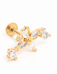 Gold Plated Surgical Steel Flower With Single Cubic Zirconia Flatback - link has visual effect only