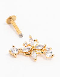 Gold Plated Surgical Steel Flower With Single Cubic Zirconia Flatback - link has visual effect only