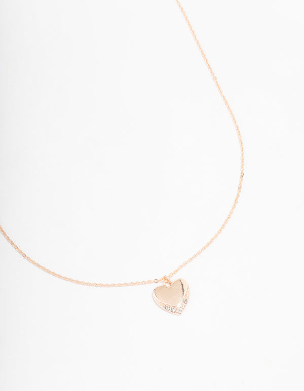 Rose Gold Simple Heart Diamante Necklace