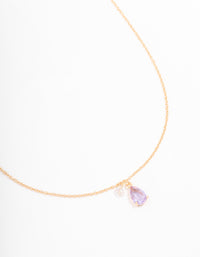 Gold Pear Acrylic Lilac Stone Pendant Necklace - link has visual effect only