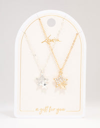 Gold & Silver Double Star Diamante Pendant Necklace Pack - link has visual effect only