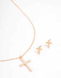 Gold Pearl Cross Jewellery Set - link has visual effect only