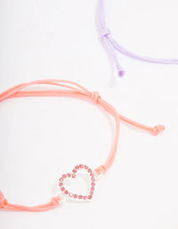 Pink & Purple Diamante Heart Cord Bracelet Pack - link has visual effect only