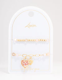 Gold Heart Charm Beaded Bracelet - link has visual effect only