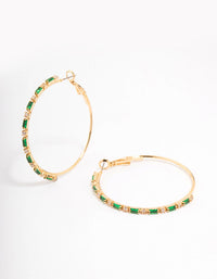 Gold Plated Emerald Round & Baguette Large Hoop Earrings - link has visual effect only