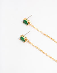 Gold Plated Emerald Baguette Freshwater Pearl Chain Drop Earrings - link has visual effect only