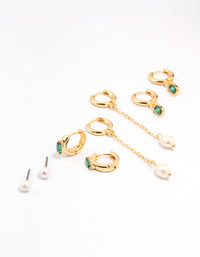 Gold Plated Oval Emerald & Freshwater Pearl Earrings 4-Pack - link has visual effect only