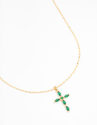 Gold Plated Cubic Zirconia Emerald Marquise Cross Necklace - link has visual effect only