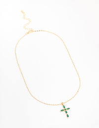 Gold Plated Cubic Zirconia Emerald Marquise Cross Necklace - link has visual effect only