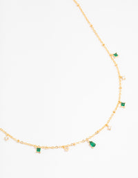 Gold Plated Cubic Zirconia Emerald Pear Dainty Station Necklace - link has visual effect only