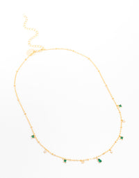 Gold Plated Cubic Zirconia Emerald Pear Dainty Station Necklace - link has visual effect only