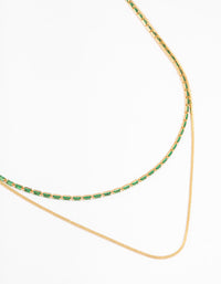 Gold Plated Cubic Zirconia Emerald Baguette Dainty Layered Necklace - link has visual effect only