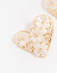 Gold Cubic Zirconia Flower Heart Stud Earrings - link has visual effect only