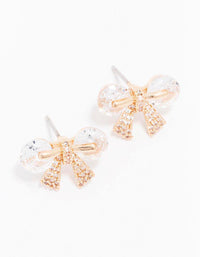 Gold Diamante Bow Stud Earrings - link has visual effect only