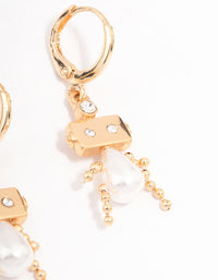 Gold Pearl Robot Huggie Hoop Earrings - link has visual effect only