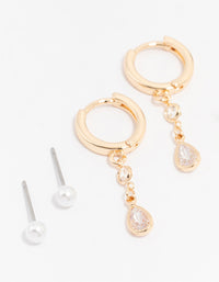 Gold Cubic Zirconia Pearl & Butterfly Mixed Earring 3-Pack - link has visual effect only