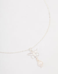 Silver Cubic Zirconia Flower Pearl Pendant Necklace - link has visual effect only