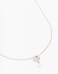 Rhodium Cubic Zirconia Swirl Pearl Necklace - link has visual effect only