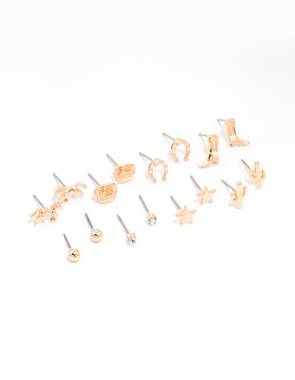 Gold Western Cowgirl Earrings 8-Pack